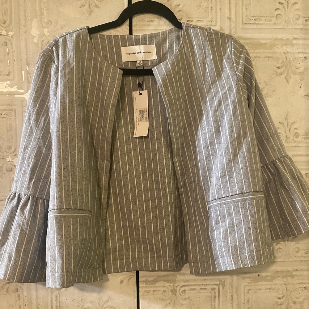 Gray Striped Open Jacket